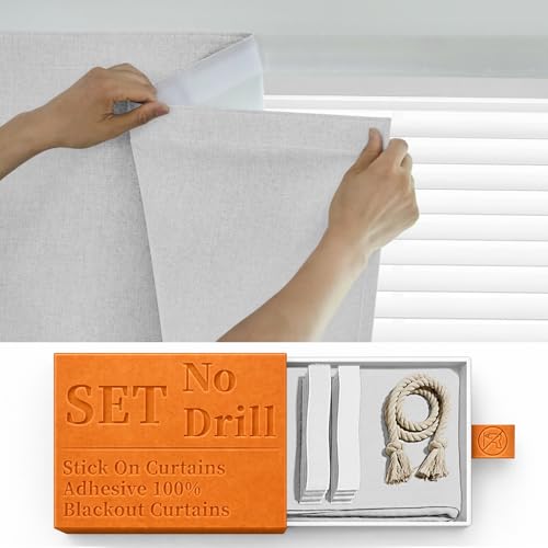 Image of 100% Self Adhesive Blackout Curtains- Stick on Curtains Shades Window Blinds Curtains No Rod Needed Easy to Hang Curtain, Use for Bedroom, Roman Shades, W52 x L72 inch, 1 Panel, Off-White