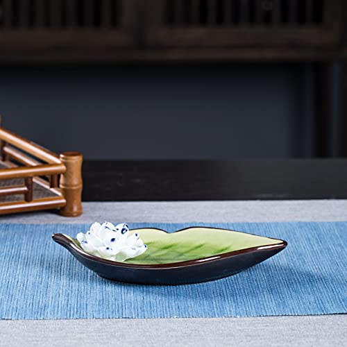 Jdzjybqx Incense Stick Burner Holder Ceramic Decorative Lotus Incense Burner Leaf Incense Ash Catcher Tray,Green thumb #7