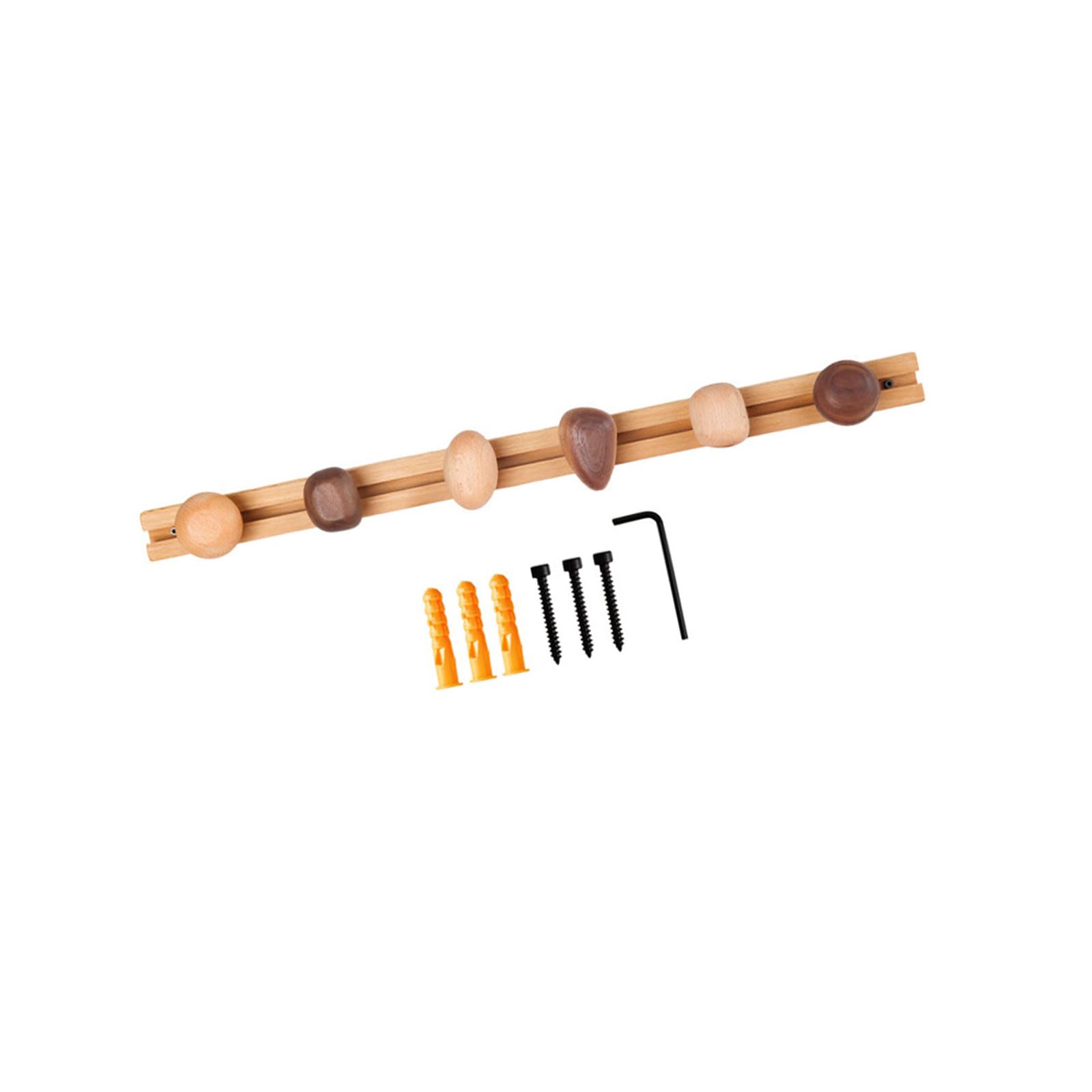 Pangboer 6 Hooks Wood-Look Wall Hook Track Sliding Coat Rack, Indoor Clothes Bag Scarf Organizer For Entryway Bedroom Closet Spaces Wall Hanger Panel Robe Hooks Indoor Organizer Accessory Hooks Home Storage Entryway
