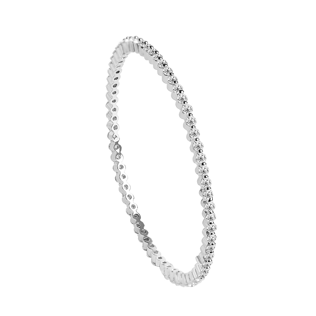 Clara 925 Sterling Silver Minimal Solitaire Bangle Size 2.4 | Swiss Zirconia, Rhodium Plated | Gift for Women and Girls (B0B4G53VVW) Amazon Price History, Amazon Price Tracker