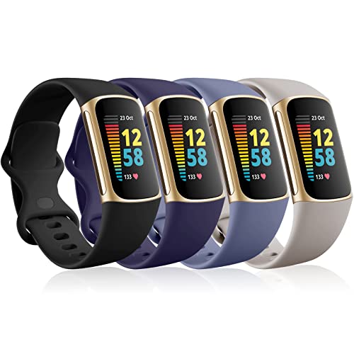 CeMiKa 4Pack Strap Compatible with Fitbit Charge 5/Charge 6, Soft Silicone Sport Bands