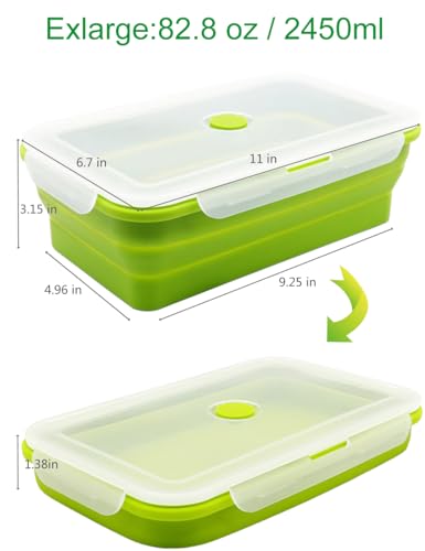 Contenedores plegables de almacenamiento de silicona con tapas, lonchera Bento plegable, paquete de 2 para cocina y camping, ideal para preparar comidas y ahorrar espacio