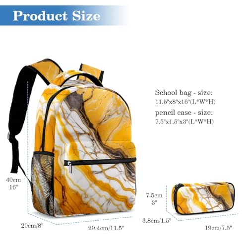 Sac à dos esthétique texture marbre jaune de qualité supérieure avec trousse coordonnée - 2