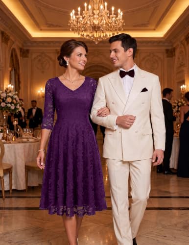 Image of Dressystar Long Sleeves Lace A Line Formal Wedding Guest Dresses