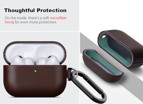 Image of Haobobro for AirPods Pro 3 Leather Case Cover - Leather from Cow Hide, Handmade Drop Protective Hard Cover, Wireless Charging Compatible AirPods Pro 3rd Generation Case with Keychain - Coffee Brown