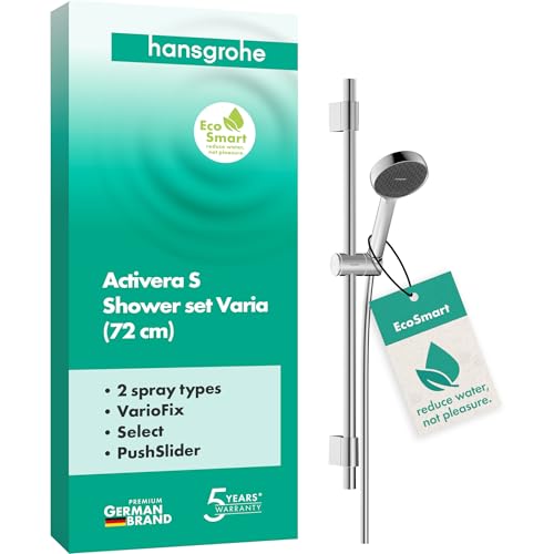 hansgrohe Activera Select S - Duschset mit Duschkopf wassersparend (EcoSmart 2 Strahlarten) Duschschlauch (1 60 m) und Duschstange (72 cm) mit variablem Bohrlochabstand Chrom 28048000
