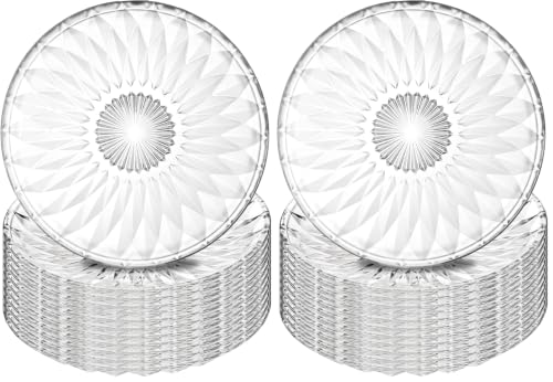 Image of Hiceeden Set of 12 Crystal Glass Salad Plate, 8 Inch Round Clear Dessert Plates Restaurant Serving Party Plates for Fruits, Snacks (Pack of 2)