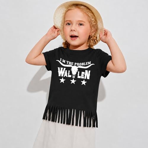 Image of Girls Western Shirt Toddler Tassels Cowgirl T-Shirt Im The Problem Country Concert Shirts Summer Short Sleeve Top