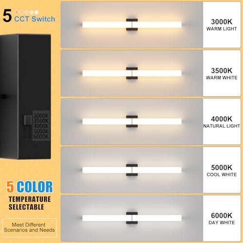 Image of 39 Inch 42W Led Bathroom Vanity Light,3000K-6000K Dimmable Vanity Lighting Fixtures with White Acrylic Lampshade,Indoor Hardwired Wall Light Over Mirror for Mirror Restroom(Black,1 Pack)