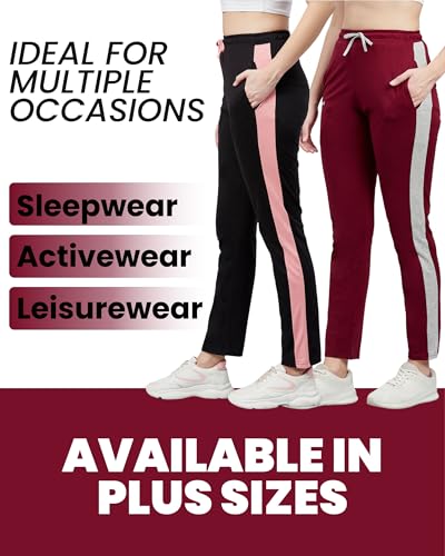 Image of BLINKIN Women's Relaxed Fit Mid Rise Cotton Pajamas Combo, Pack of 2-The Ultimate Track Pants : Ideal Lower for Night Wear & Comfort Wear