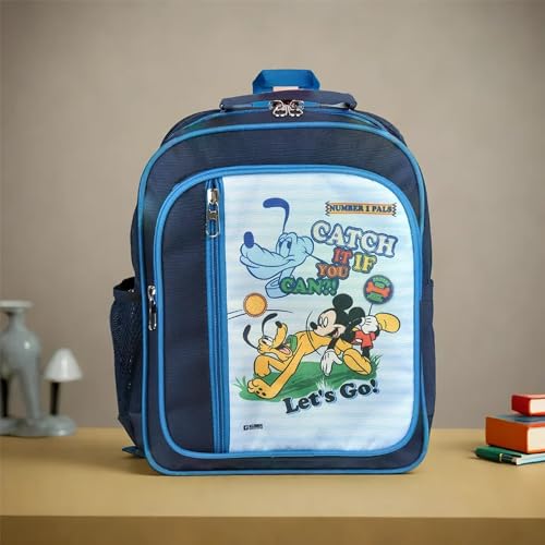 Image of Kuber Industries Disney Mickey Catch It School Bag | Kids School Bags | Spacious School Bag | School Bag for Girls & Boys | School Backpack for Kids | 4 Compartments School Bag | Navy Blue