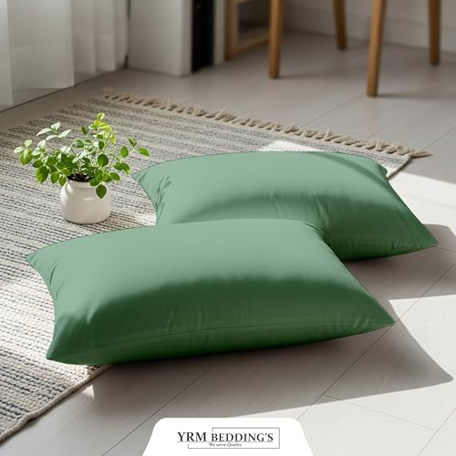 Image of 2 Piece Moss Green Pillow Cover 600 TC Egyptian Cotton Pillow Cover [20''x36''] Inches