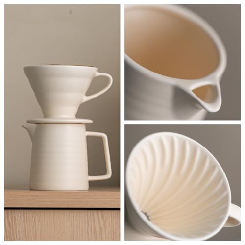 Image of Pour Over Coffee Maker,Ceramic Coffee Maker With 40 pcs Paper Filter,15oz /450ml Pour Over Coffee Dripper (White, V02)