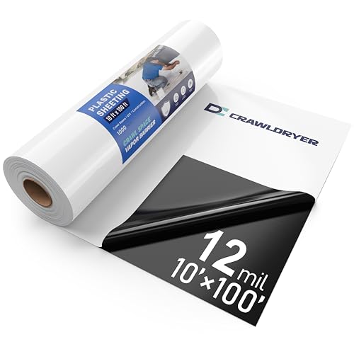 Crawl Space Vapor Barrier - 12 mil (10 x 100) Heavy Duty Plastic sheeting Concrete Vapor Barrier Covering for Crawlspace Encapsulation kit Thick Polyethylene Film Black and White Panda Film