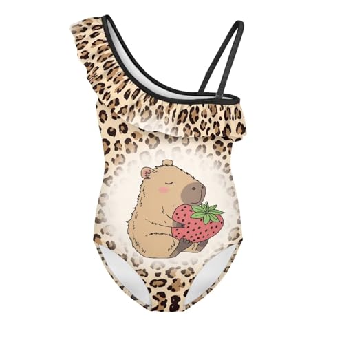 Pzuqiu Badeanzug für Mädchen, Rüschen, 1-Schulter, einteiliger Badeanzug, Teenager 2025, Sommer, athletische Bademode, Alter 3–15 Jahre, 7-8 Jahre