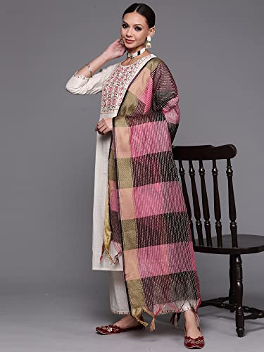 Image of INDO ERA Women's Cotton Blend Ethnic Motifs Straight Kurta with Pant & Dupatta Set (KD0OW4324)