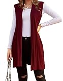 Beyove Women's Sleeveless Cardigan Vest Solid Open Front Long Cardigan Wine Red XXL