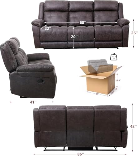 3-Seater Dual Manual Recliner Sofa, 86” Wide Living Room Reclining Couch, Performance Fabric Upholstery, Plush Cushions with Thick Armrests, Modern One-Piece Design (Gray) - Image 4