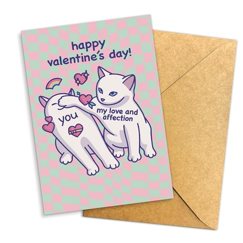 Podagree Happy Valentine’s Day Funny Cat Meme Card from Girlfriend or Boyfriend, Cute Humor Love and Affection Design 8x5.3 Inch With Envelope