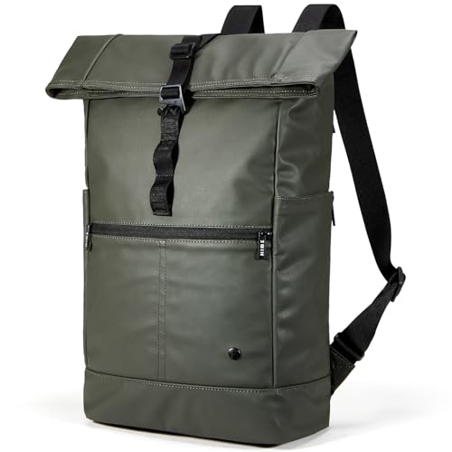 Casual Daypack Backpack for Women Heavy Duty Large Roll Top Rucksack Backpack for Adult Men Lightweight Backpack for Travel Green