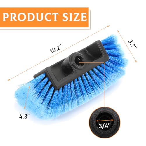 Sylvil Car Wash Brush Head, 10 Inch Automotive Wash Brush Head with Soft Bristles, Flow-Thru Dip Brush for Vehicle Boat RV Camper Truck Washing, Universal Car Accessories (Blue)