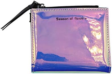 MINGSEECESS Women Bifold Leather Small Wallet Shiny Holographic Zipper Card Holder Coin Change Wallet Clutch Purse with 2 Straps