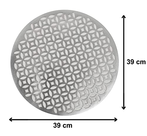 Image of Kuber Industries Round Shape Placemats,Washable Soft Leather Heat Resistant Table Mats,Non-Slip PVC Placemats for Dining Table Sets of 6 (Silver)-KUBMART15620, Standard