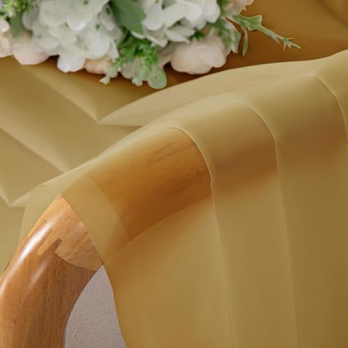 Image of OVZME Gold Sheer Curtains 78 Inches Long 2 Panels - Soft Light Filtering Window Sheer Panels for Living Room /Bedroom, Top Dual Rod Pocket, 1 Pair, Each 42Wx78L Inches