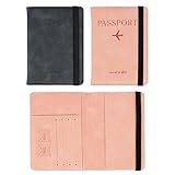 Arouselove Paquete de 2 fundas para pasaporte y tarjetero de vacunación de piel sintética para pasaporte, funda protectora para vacunas, billeteras de viaje para mujeres y hombres, color 2, cartera de