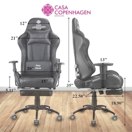 Image of Casa Copenhagen , Designed in Denmark,High-Back Italian Leather Gaming Ergonomic Chair with Footrest, Luxurious Memory Foam Seating & Multi Function Arm- Black