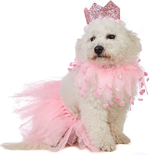 Impoosy Dog Valentine's Day Collars Pet Tutu Lace Dressees with Crown Dogs Valentine's Day Costumes (L)
