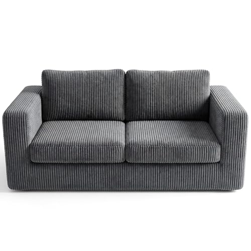 RUMMY Boneless Loveseat Sofa, 2-Seater Floor Sofa in a Box, Corduroy Upholstered Foam Couch with 2 Pillows, No Assembly Required for Living Room Apartment