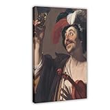 Póster de arte barroco C.1624 de El violinista feliz de Gerard Van Honthorst C.1624 para decoración de pared, pintura para sala de estar, dormitorio, 20 x 30 cm