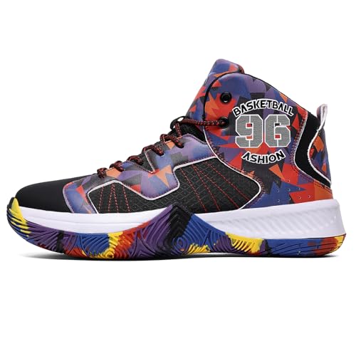 ASHION Kids Basketball Shoes Boys Gilrs Sneakers Mid-Top Lace Up Cushion Anti Slip Athletic Outdoor Sport Shoes for Unisex-Child Multi-Color Size 2 Little Kid