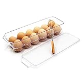 JAMOR 12 Grid Egg Storage Box Refrigerator Egg Rack, Egg Tray With Lid, Egg Plastic Egg Storage Box,...