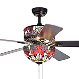 Jalev 6-Light Dragonfly Tiffany 5-Blade 52-Inch Matte Black Ceiling Fan