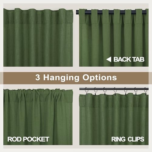 Pitalk Olive Green Curtains 96 Inches 8 FT Long for Living Room 2 Panels Back Tab Pocket Drape Thick Sheer Linen Cotton Modern Rustic Trendy Earthy Army Moss Green Curtain for Bedroom Farm House Decor by Pitalk - Used condition - Image 5