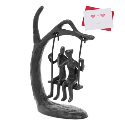 Couple Sculptures Cast Iron Gift for Anniversaries,Romantic Love for Each Other Couple Statue, Black Metal Couple Statue Sweet Love for Each Other Iron Sculpture Decoration