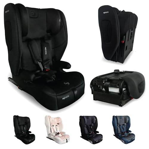 My Babiie MBCS80 Foldable Toddler to Booster R129 Child Car Seat - ISOFIX with Top Tether Harness 76-150cm (Approx. 9-36kg 15 Months - 12 Years) i-Size Group 1/2/3 Forward Facing - Black