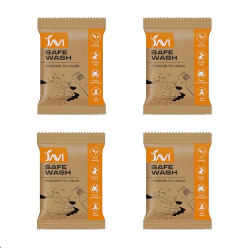 Image of JAVI Safe Wash | Powder to Liquid Handwash | Non-Toxic, Child Safe, Eco-Friendly, Plant-Based | Germ-Free Clean, Plastic-Free, Natural Scent Handwash | 4 Sachet = 2 Ltr