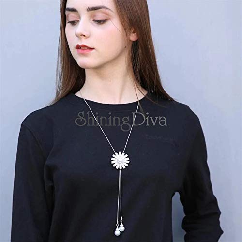 Image of Shining Diva Fashion Crystal Flower Stylish Long Chain Pendant Necklace for Women and Girls
