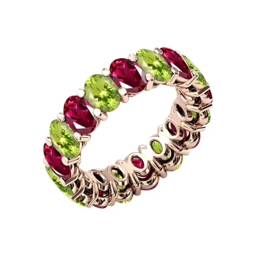 Green Peridot & Red Ruby Eternity Band For Her Art Deco Full Infinity Band Ruby Eternity Wedding Jewelry Cluster Engagement Ring 925 Sterling Silver Red & Green Gemstone