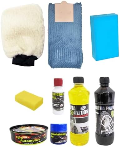 Kit Limpeza Automotiva 9 Peças Tolha Microfibra Luva Encerar Espo...