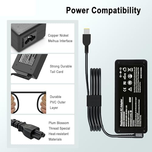 Image of 65W Laptop Charger Compatible with Lenovo Thinkpad T460 T470 T470S T430 T440 T440S T440P T450 T460S T560 E440 E450 E550 E560 G50 G50-45 G50-70 Z50 Z50-70 AC Adapter Power Supply Cord Plug (LE 65W USB)