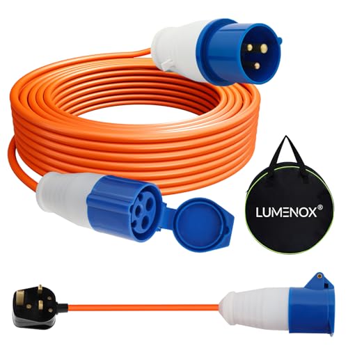 25m Caravan Hook Up Cable Set 16A 240V Heavy Duty Extension Lead with 0.4M 3-Pin UK Plug Adapter 3-Core Copper Wire IP44 Waterproof for Campervans Motorhomes Caravans