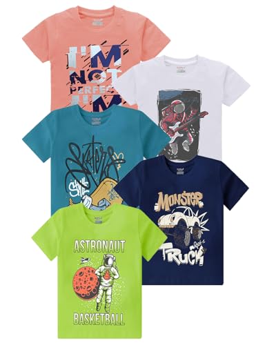 Image of kiddeo Boys Cotton Printed Regular Fit T-Shirt(Pack of 5)