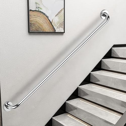 ステンレス製階段手すり - 50CM 60CM 80CM 1M 120CM 1.5M 壁掛け式階段手すり ブラケット付き 屋内/屋外用手すり グラブバー 浴室、ロフト、ポーチ、ガレージ、デッキ用(40cm)