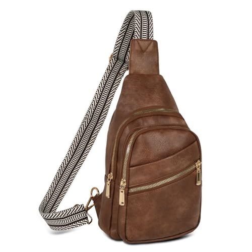 Relang Sling Bag for Women Crossbody, Leather Cross Body Fanny Packs for Women, Trendy Chest Bag for Travel and Daily Use Dark Brown