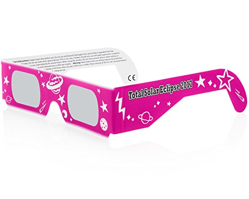 Solar Eclipse Glasses CE and ISO Certified - Safe Solar Viewing - Viewer and Filter - Made in USA - Neon Pink (3 Pack)