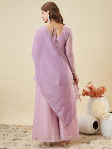 Image of MOKOSH Women's Silk Embroidery Peplum Kurta Sharara with Dupatta | Anarkali Kurta Set | Sweetheart Neck Full Sleeve Ethnic Suit | 3 Piece Outfit | Indian Kurta Outfit With Sharara